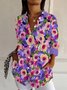 Women's Long Sleeve Shirt Spring/Fall Floral Shirt Collar Daily Going Out Casual Top