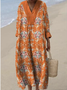 Women's Vintage Floral Long Sleeve Spring/Fall Dress V Neck Daily Vintage Maxi Shirt Dress H-Line Dress