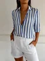 Women Striped Long Sleeve Shirt Spring/Fall Shirt Collar Holiday Vintage Top