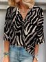 Women's Three Quarter Sleeve Blouse Spring/Fall Zebra V Neck Vacation Going Out Casual Top