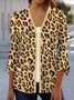 Women's Spring/Fall Outerwear Casual Leopard Jersey Shawl Jacket