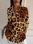 Women's Long Sleeve Shirt Spring/Fall Leopard Shirt Collar Holiday Going Out Casual Top