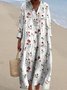 Women's Vintage Floral Long Sleeve Spring/Fall Dress V Neck Daily Vintage Maxi Shirt Dress H-Line Dress