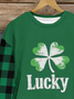 Women's St Patricks Day Lucky Four-leaf Clover Print Long Sleeve Crew Neck Floral Sweatshirt