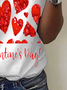Women's Valentine's Day Heart Print Short Sleeve Crew Neck T-shirt 