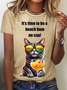 Women's Long Sleeve Tee T-shirt Spring/Fall Cat Jersey Crew Neck Daily Going Out Casual Top