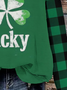 Women's St Patricks Day Lucky Four-leaf Clover Print Long Sleeve Crew Neck Floral Sweatshirt