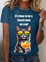 Women's Long Sleeve Tee T-shirt Spring/Fall Cat Jersey Crew Neck Daily Going Out Casual Top
