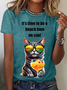 Women's Long Sleeve Tee T-shirt Spring/Fall Cat Jersey Crew Neck Daily Going Out Casual Top