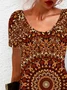 Women's Short Sleeve Summer Ethnic Jersey Dress Crew Neck Daily Going Out Casual Mini H-Line TUNIC