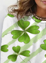 Women's St Patricks Day Four-leaf Clover Print Long Sleeve Floral T-shirt