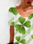Women's St Patricks Day Four-leaf Clover Print Mini Short Sleeve Floral Dress