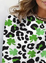 Women's St Patricks Day Four-leaf Clover Print Long Sleeve Floral T-shirt