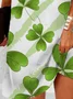 Women's St Patricks Day Four-leaf Clover Print Mini Short Sleeve Floral Dress