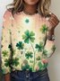 Women's Four-leaf Clover Long Sleeve Tee T-shirt Crew Neck Vintage Spring/Fall Top