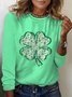 Women's St Patricks Day Four-leaf Clover Print Long Sleeve Crew Neck Floral T-shirt