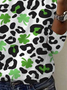 Women's St Patricks Day Four-leaf Clover Print Long Sleeve Floral T-shirt