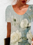 Women's Short Sleeve Summer Floral Jersey Dress Crew Neck Daily Going Out Casual Mini H-Line TUNIC