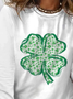 Women's St Patricks Day Four-leaf Clover Print Long Sleeve Crew Neck Floral T-shirt