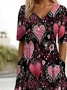 Women's Valentine's Day Love Heart Print Short Sleeve Midi Dress
