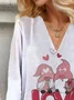 Women's Valentine's Day Gnomes Love Print Three Quarter Sleeve Blouse