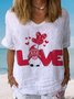 Women's Valentine's Day Gnome Love Print Short Sleeve V Neck T-Shirt