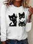 Women's Long Sleeve Tee T-shirt Spring/Fall Cat Jersey Crew Neck Daily Going Out Casual Top