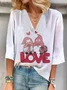 Women's Valentine's Day Gnomes Love Print Three Quarter Sleeve Blouse
