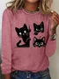 Women's Long Sleeve Tee T-shirt Spring/Fall Cat Jersey Crew Neck Daily Going Out Casual Top