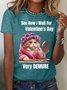 Women's Valentine's Day Funny Cat Demure Short Sleeve Crew Neck T-shirt