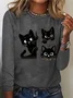 Women's Long Sleeve Tee T-shirt Spring/Fall Cat Jersey Crew Neck Daily Going Out Casual Top