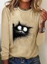 Women's Long Sleeve Tee T-shirt Spring/Fall Cat Jersey Crew Neck Daily Going Out Casual Top