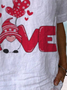 Women's Valentine's Day Gnome Love Print Short Sleeve V Neck T-Shirt