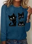 Women's Long Sleeve Tee T-shirt Spring/Fall Cat Jersey Crew Neck Daily Going Out Casual Top