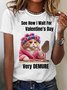 Women's Valentine's Day Funny Cat Demure Short Sleeve Crew Neck T-shirt