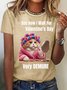 Women's Valentine's Day Funny Cat Demure Short Sleeve Crew Neck T-shirt