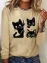 Women's Long Sleeve Tee T-shirt Spring/Fall Cat Jersey Crew Neck Daily Going Out Casual Top