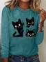 Women's Long Sleeve Tee T-shirt Spring/Fall Cat Jersey Crew Neck Daily Going Out Casual Top