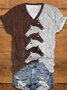 Women's Short Sleeve Tee T-shirt Summer Color Block Jersey V Neck Holiday Going Out Vintage Top