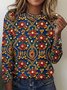Women's Long Sleeve Tee T-shirt Spring/Fall Plaid Cotton Crew Neck Daily Going Out Vintage Top