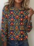 Women's Long Sleeve Tee T-shirt Spring/Fall Plaid Cotton Crew Neck Daily Going Out Vintage Top