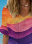 Women's Short Sleeve Blouse Summer Ombre Cotton Crew Neck Daily Going Out Casual Top
