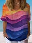 Women's Short Sleeve Blouse Summer Ombre Cotton Crew Neck Daily Going Out Casual Top