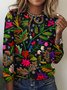 Women's Long Sleeve Tee T-shirt Spring/Fall Plaid Cotton Crew Neck Daily Going Out Vintage Top