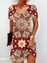 Women's Short Sleeve Summer Ethnic Jersey Dress Crew Neck Daily Going Out Casual Mini H-Line T-Shirt Dress