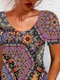 Women's Short Sleeve Summer Ethnic Jersey Dress Crew Neck Daily Going Out Casual Mini H-Line T-Shirt Dress