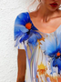 Women Floral Short Sleeve Summer Dress Crew Neck Daily Casual Mini Tunic H-Line Dress