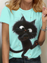 Women's Short Sleeve Tee T-shirt Summer Cat Jersey Crew Neck Daily Going Out Casual Top