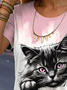 Women's Short Sleeve Tee T-shirt Summer Cat Jersey Crew Neck Daily Going Out Casual Top