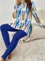 Women's Jersey Geometric Daily Going Out Two Piece Set Long Sleeve Casual Spring/Fall Top With Pants Matching Set